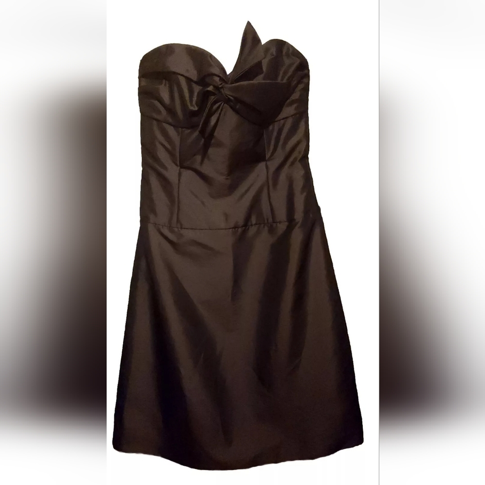 Amsale Brown Taffeta Bridesmaids Evening Formal Gown Sz 12/14 A-line Midi
